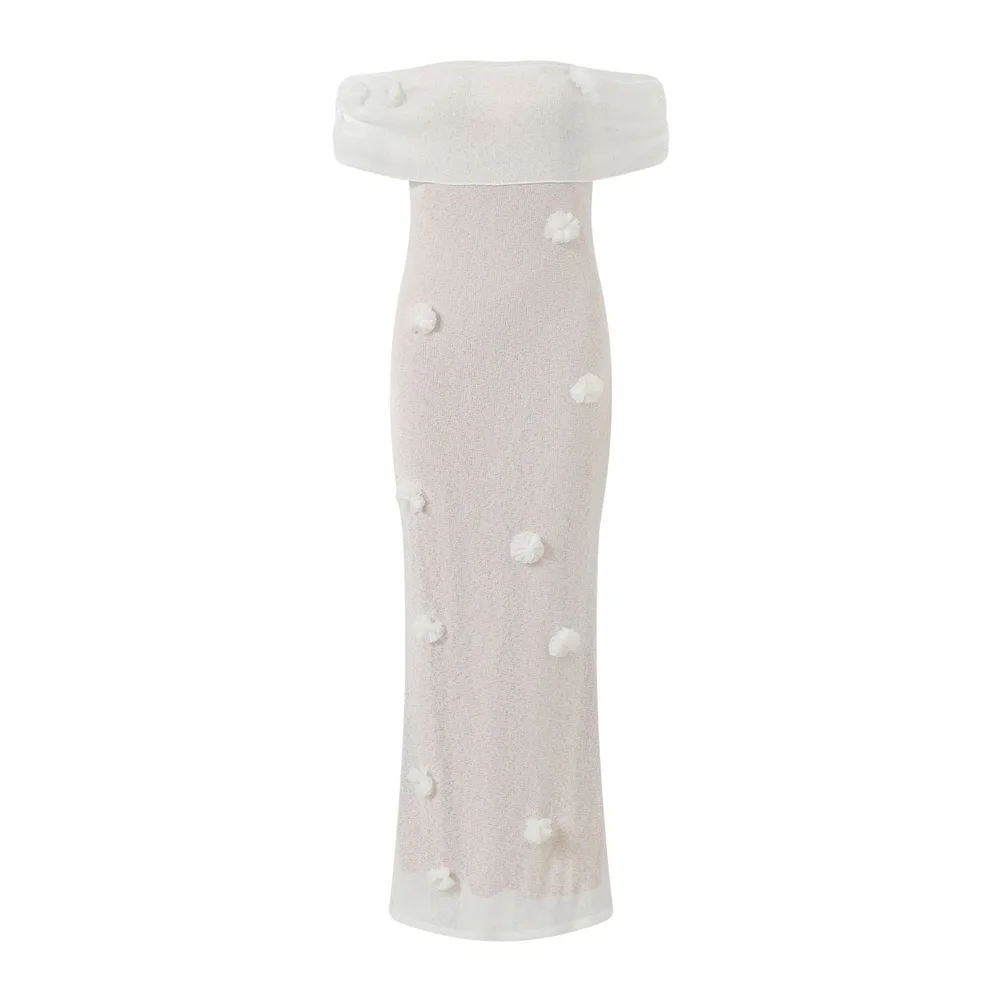 Flower Off shoulder Dress Gentle Dress White - Shop at LoveMi