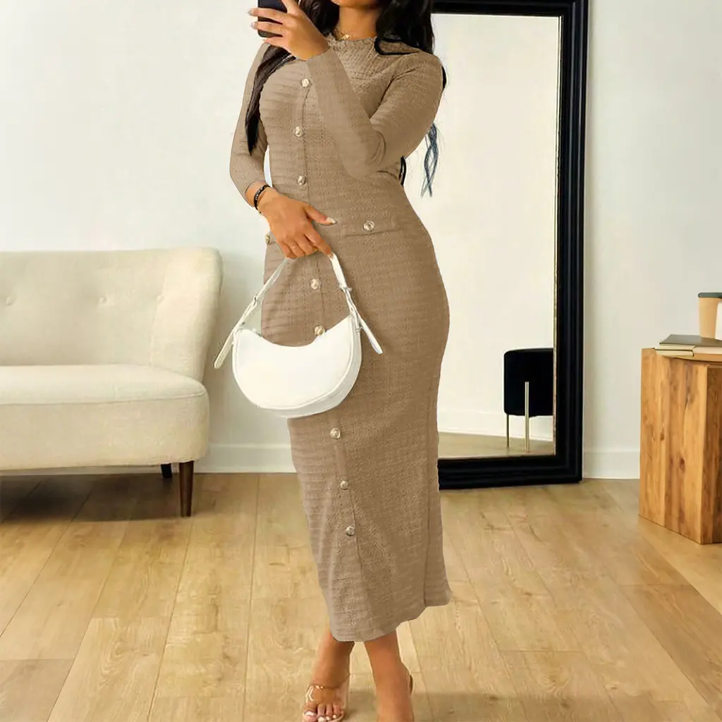 Women's Elegant Graceful High-grade Sheath Dress - Khaki