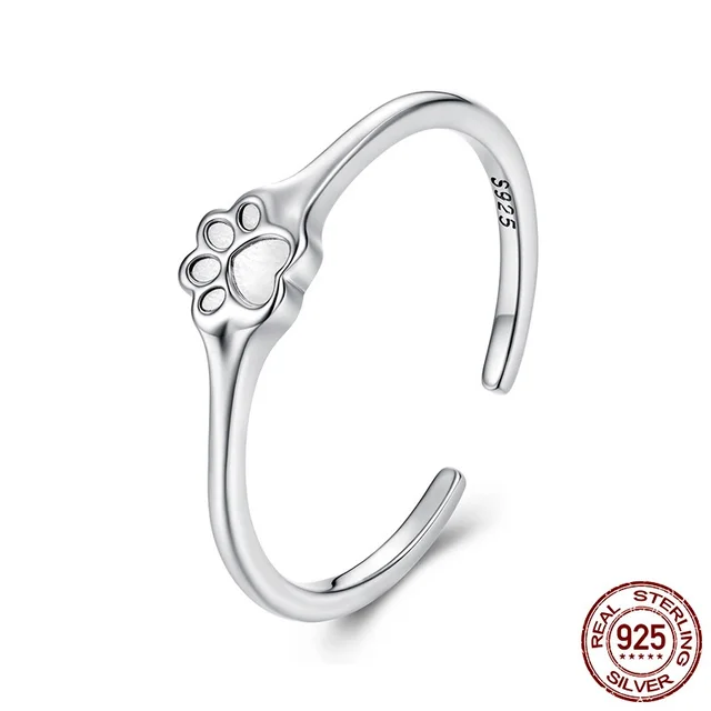 S925 Sterling Silver Cute Pet Paw Print Open Ring Scr1125 E - Shop at LoveMi