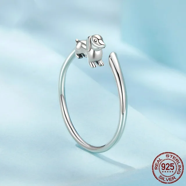 Cute Animal Bracelet S925 Sterling Silver Sausage Dog Open Ring Scr1121 E - Shop at LoveMi