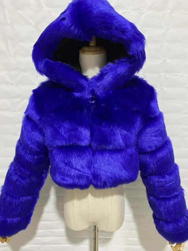 Imitation Fur Overcoat Coat European And American Fashion Sapphire Blue - Shop at LoveMi