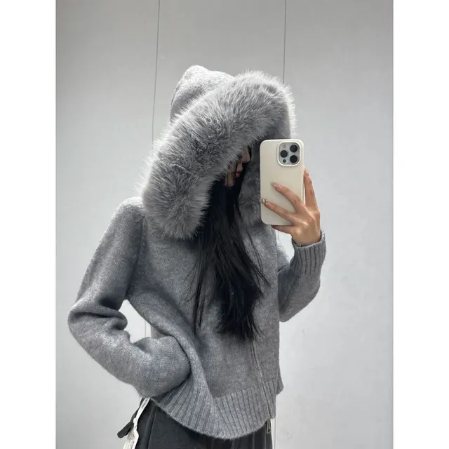 Fur Collar Flab Hiding Padded Top Outer Wear Autumn And Winter Dark Gray - Shop at LoveMi