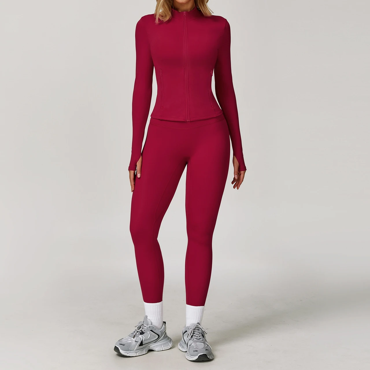 Tight Quick-drying Workout Outdoor Running Brushed Yoga Suit - Raspberry Red