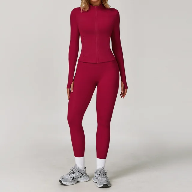 Tight Quick drying Workout Outdoor Running Brushed Yoga Suit Raspberry Red - Shop at LoveMi