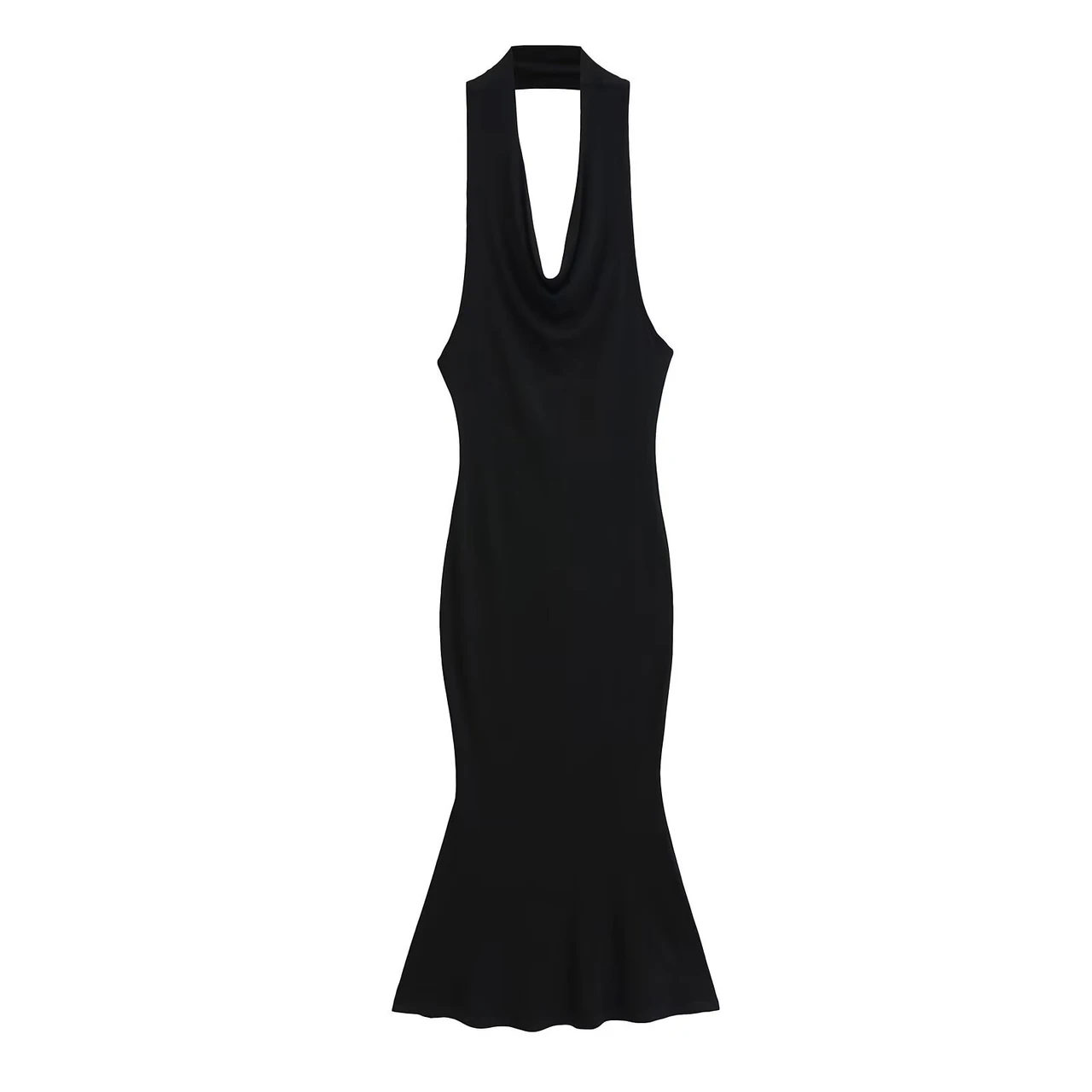 Bare Back Tight Sexy Sheath Fishtail Dress - Black