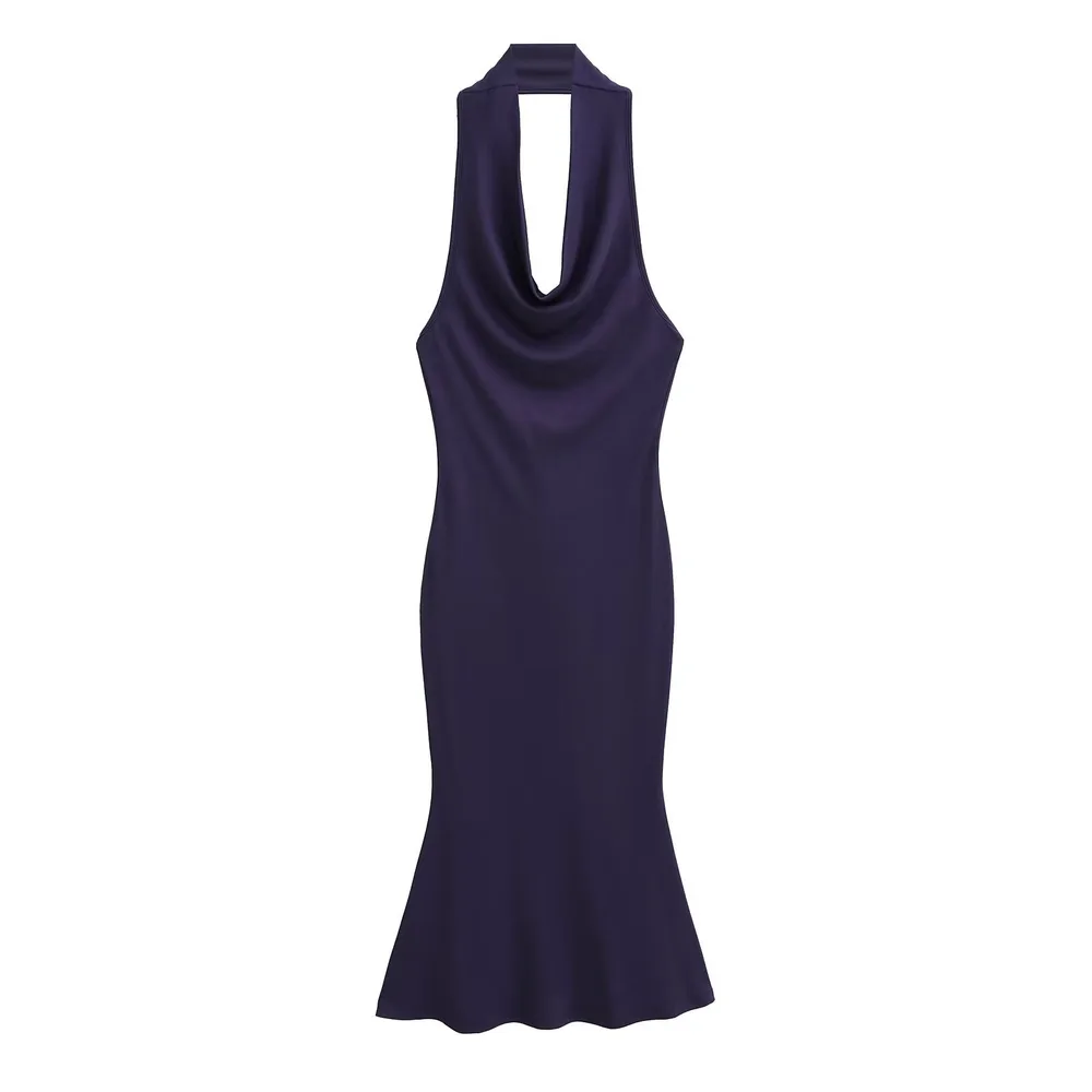 Bare Back Tight Sexy Sheath Fishtail Dress - Black