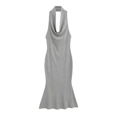 Bare Back Tight Sexy Sheath Fishtail Dress Light Gray Grey - Shop at LoveMi