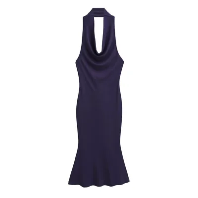 Bare Back Tight Sexy Sheath Fishtail Dress Navy Blue - Shop at LoveMi