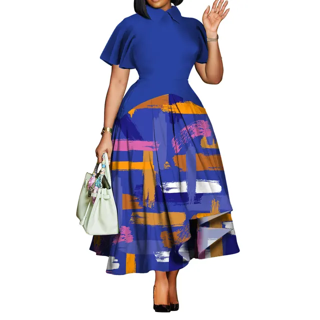 Summer Fashion Elegant African Plus Size Dress Blue - Shop at LoveMi