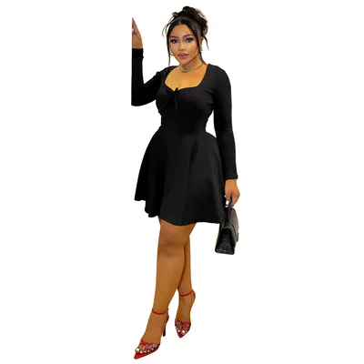 Slim Fit Waist controlled Slimming Long Sleeve Dress Black - Shop at LoveMi