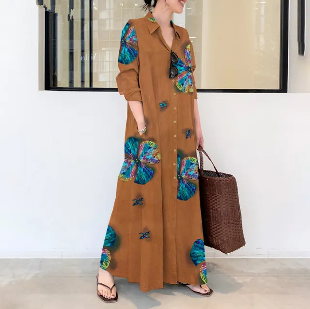 Women's Cotton And Linen Fashion Long Dress Orange - Shop at LoveMi