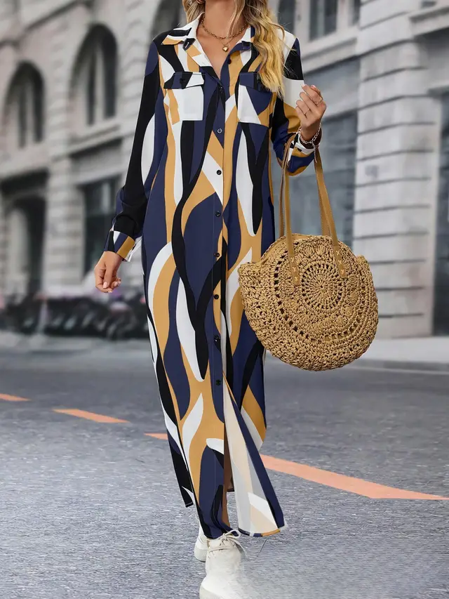 Fashion Women's Long sleeved Blouse Dress Dark Blue - Shop at LoveMi
