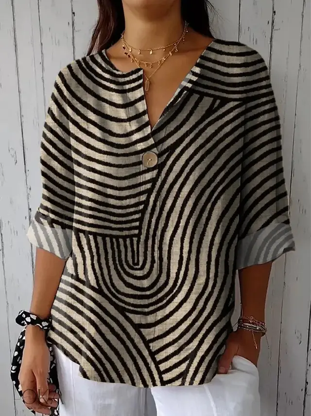 Summer New 3D Printed Women's Fashion V neck Long Sleeve Shirt Top Zj1024 - Shop at LoveMi