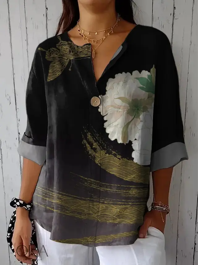 Summer New 3D Printed Women's Fashion V neck Long Sleeve Shirt Top Zj1030 - Shop at LoveMi