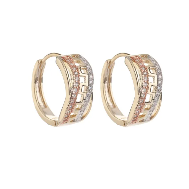 Micro Inlaid Zircon Geometric Earrings Female Personality High Sense Copper Eardrops Earrings Ear Clip Gold - Shop at LoveMi