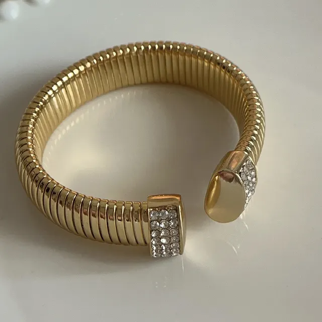 Light Luxury Minority Wide Elastic Vertical Stripes Open ended Bracelet Gold - Shop at LoveMi