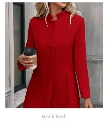 European And American New Fall And Winter Lapels Slim fit Wool Solid Color Fashion Temperament Coat Brick Red - Shop at LoveMi