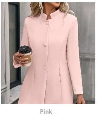 European And American New Fall And Winter Lapels Slim-fit Wool Solid Color Fashion Temperament Coat - Pink