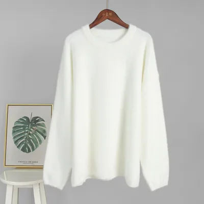 Simple Solid Color Knitted Loose Casual Sweater White - Shop at LoveMi