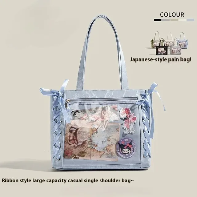 Secondary Transparent Large Capacity Tote Bag Blue - Shop at LoveMi