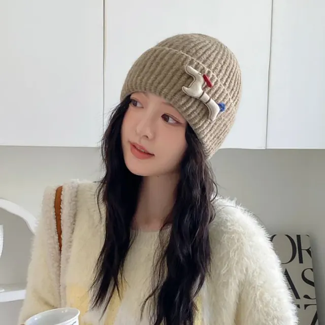 Cute Knitted Hat Fashionable All match Face looking Small Windproof Warm Ear Protection Beanie Hat Khaki - Shop at LoveMi