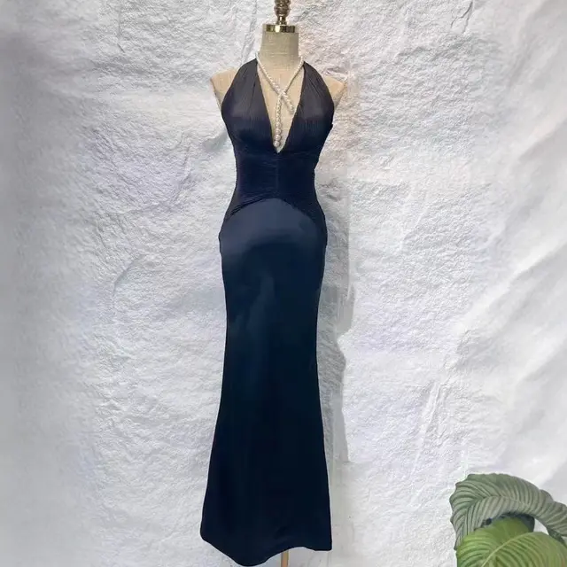 French Style Vacation Style Women's Slim Fit Backless Dress Black - Shop at LoveMi