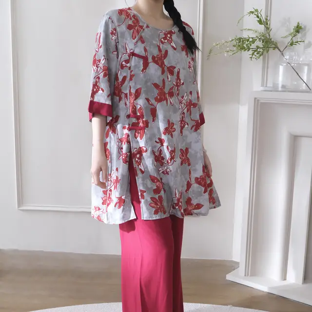 Can Be Worn Outside New National Style Poppin Pajamas Suit Freesia Red - Shop at LoveMi