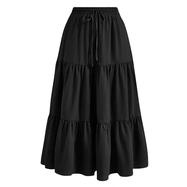 European And American Solid Color Stitching Ruffle Elastic Pocket Skirt Black - Shop at LoveMi
