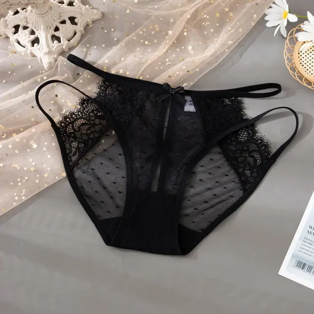 Lace Underwear Quick drying Light Transparent Ultra thin Pure Antibacterial Cotton Crotch Briefs Black - Shop at LoveMi