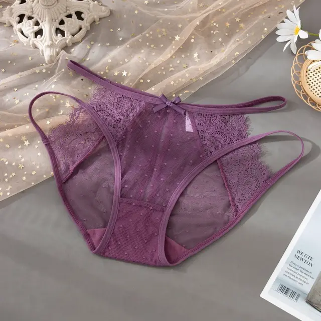 Lace Underwear Quick drying Light Transparent Ultra thin Pure Antibacterial Cotton Crotch Briefs Purple - Shop at LoveMi