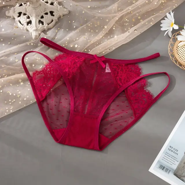 Lace Underwear Quick drying Light Transparent Ultra thin Pure Antibacterial Cotton Crotch Briefs Red - Shop at LoveMi