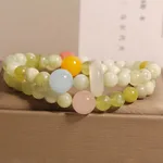 Natural Green Milk-in-water Double Ring Bracelet Women's Light Luxury - Double Circle Green