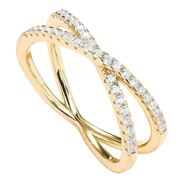 Cross Cross Silver Ring Diamond embedded Simple Half Circle Wide Ring Yellow - Shop at LoveMi