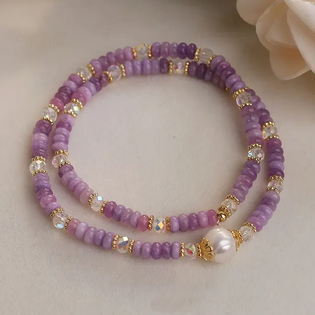 Stringed Pearls Double Ring Bracelet For Women Light Luxury Minority Purple - Shop at LoveMi