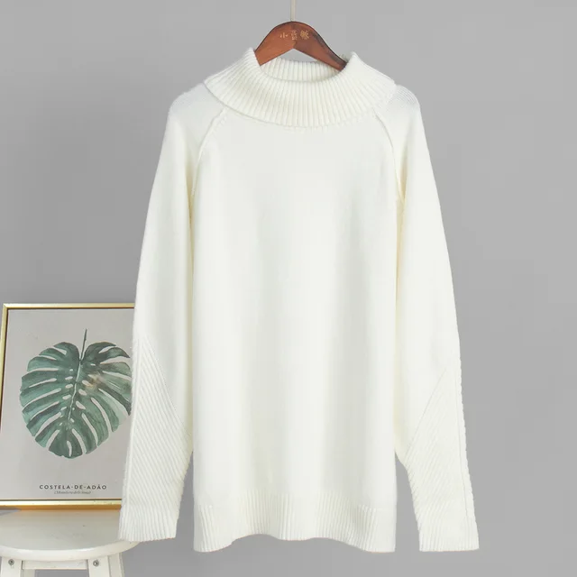 Autumn And Winter White Knitted Sweater Loose Casual Knitted For Women White - Shop at LoveMi