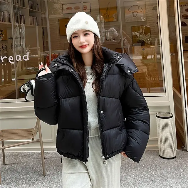 Elegant Fluffy Hooded Cotton Jacket Puffer Jacket Coat Warm Commute Black - Shop at LoveMi