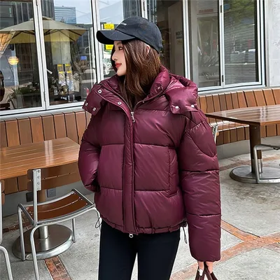Elegant Fluffy Hooded Cotton Jacket Puffer Jacket Coat Warm Commute Red - Shop at LoveMi