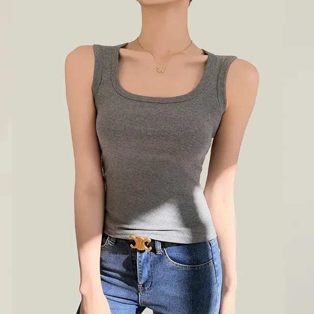 Pure Cotton Camisole Women's Inner Wide Shoulder Bottoming Top Common Style Light Gray - Shop at LoveMi