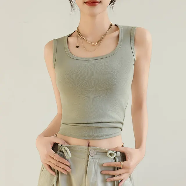 Pure Cotton Camisole Women's Inner Wide Shoulder Bottoming Top Common Style Tea Green - Shop at LoveMi