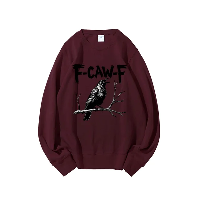 Crow Pattern Printing Autumn New Loose Daily Leisure Men's Women's Pullover Dark Red - Shop at LoveMi