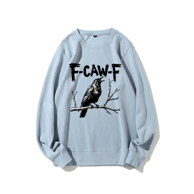 Crow Pattern Printing Autumn New Loose Daily Leisure Men's Women's Pullover Light Blue - Shop at LoveMi