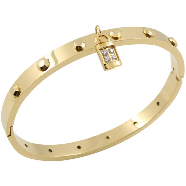 Geometric Design Lock Head Pendant Stainless Steel Non fading Bracelet Gold - Shop at LoveMi