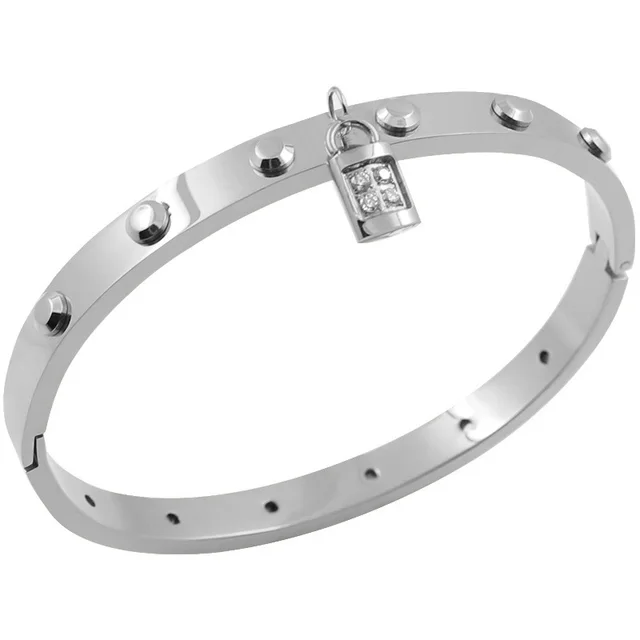 Geometric Design Lock Head Pendant Stainless Steel Non fading Bracelet Steel Color - Shop at LoveMi