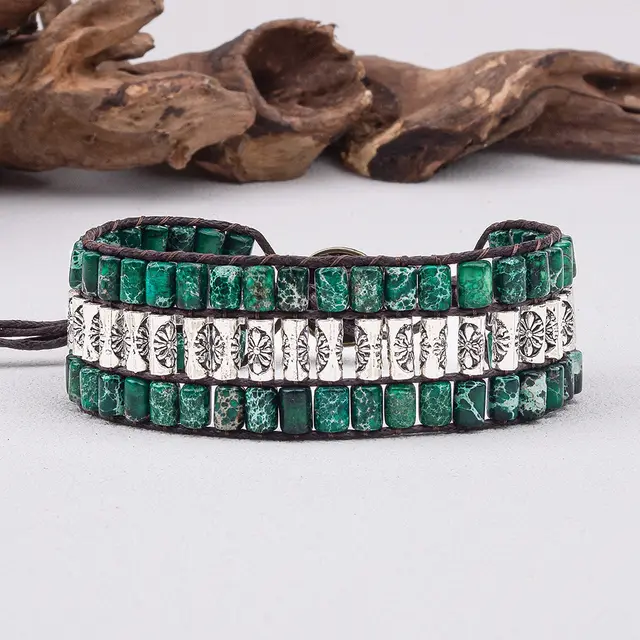 Purple Vintage Bohemian Style Cylindrical Braided Bracelet Dark Green - Shop at LoveMi