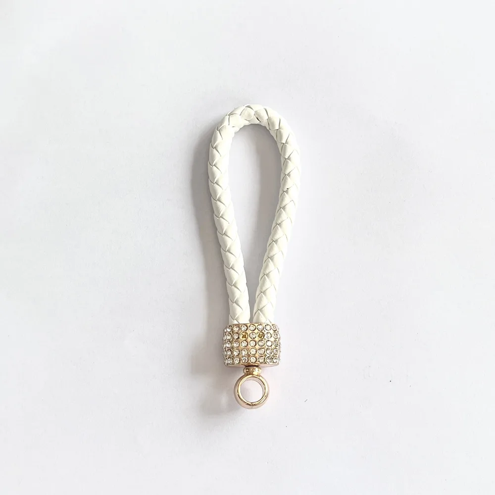 Handmade Diamond Keychain Woven Leather String No Diamond White - Shop at LoveMi