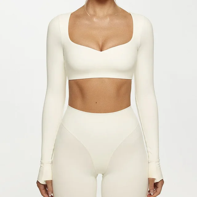 Yoga Abdominal Exercising Band Chest Pad Long Sleeve Top For Women Yy089 White Top - Shop at LoveMi