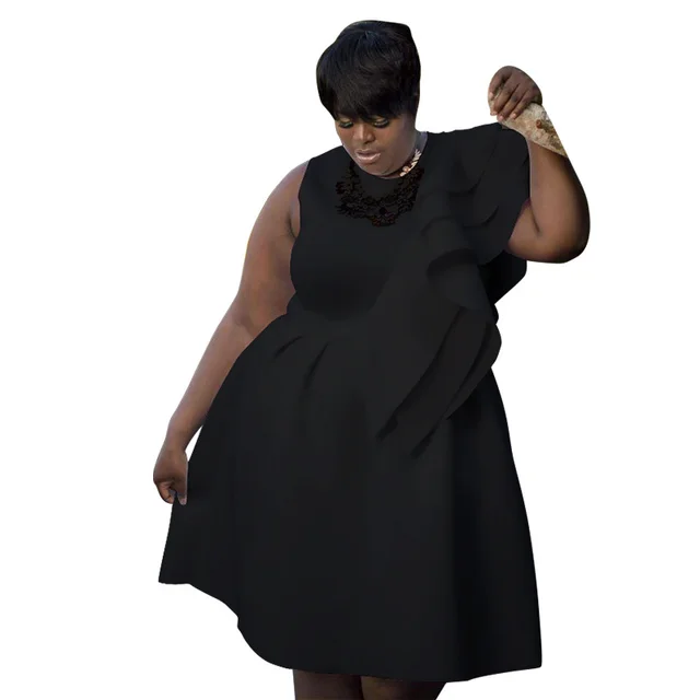 Round Neck A line Large Hem Dress Black - Shop at LoveMi