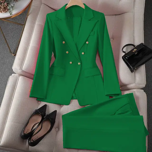 Korean Casual Design Blouse Trouser Suit Emerald Green - Shop at LoveMi
