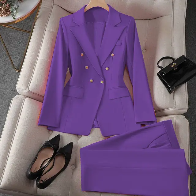 Korean Casual Design Blouse Trouser Suit Purple - Shop at LoveMi