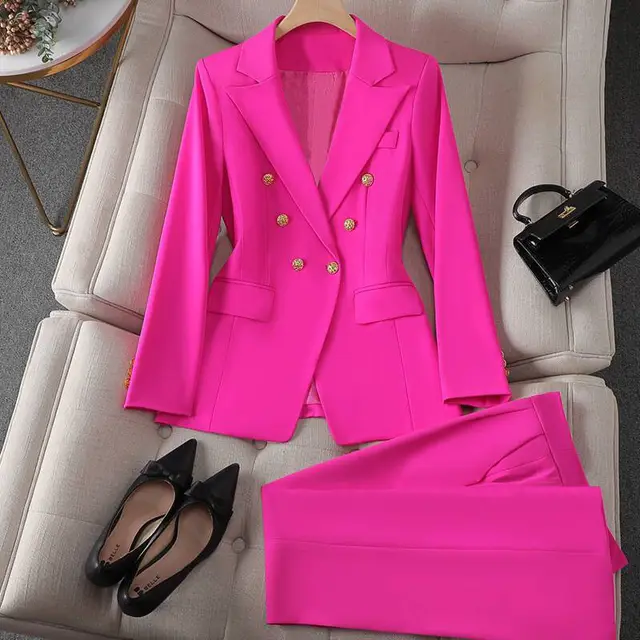 Korean Casual Design Blouse Trouser Suit Rose Red - Shop at LoveMi